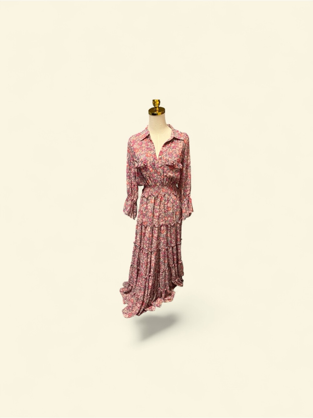 Misa Los Angeles Pink Floral Tiered Maxi Dress